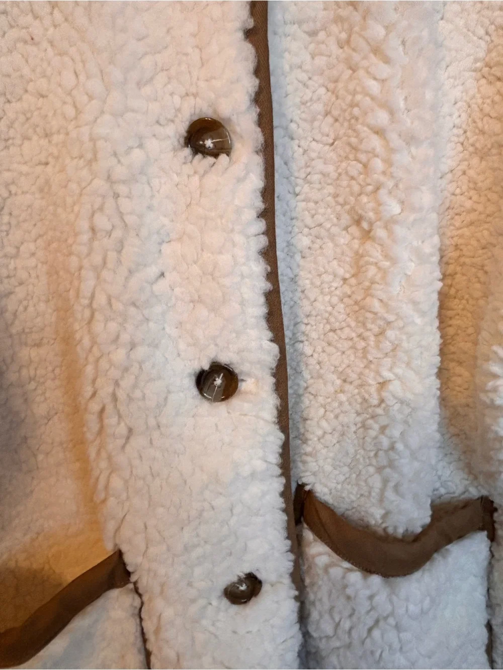 NWT J.Crew Sherpa Faux Fur Jacket Ivory Brown Trim XL